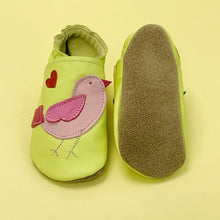 Load image into Gallery viewer, Baby Shoes - Pink and blue little chicks on lime.
