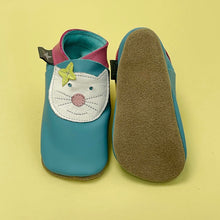 Load image into Gallery viewer, Baby Shoes - Happy cat turquoise
