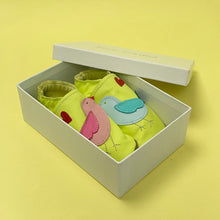 Load image into Gallery viewer, Baby Shoes - Pink and blue little chicks on lime.
