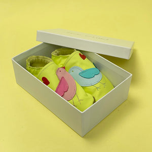 Baby Shoes - Pink and blue little chicks on lime.