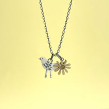 Load image into Gallery viewer, Silver bird, brronze flower pendant
