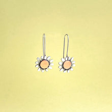 Load image into Gallery viewer, Silver and copper sunflower drop earrings
