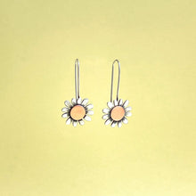 Load image into Gallery viewer, Silver and copper sunflower drop earrings
