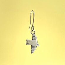 Load image into Gallery viewer, Silver flying bird drop earrings
