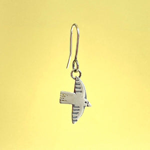 Silver flying bird drop earrings