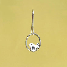 Load image into Gallery viewer, Silver bird in hoop drop earrings
