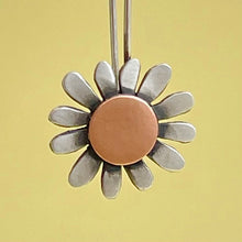 Load image into Gallery viewer, Silver and copper sunflower drop earrings
