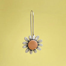 Load image into Gallery viewer, Silver and copper sunflower drop earrings
