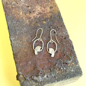 Silver bird with spiral drop earrings