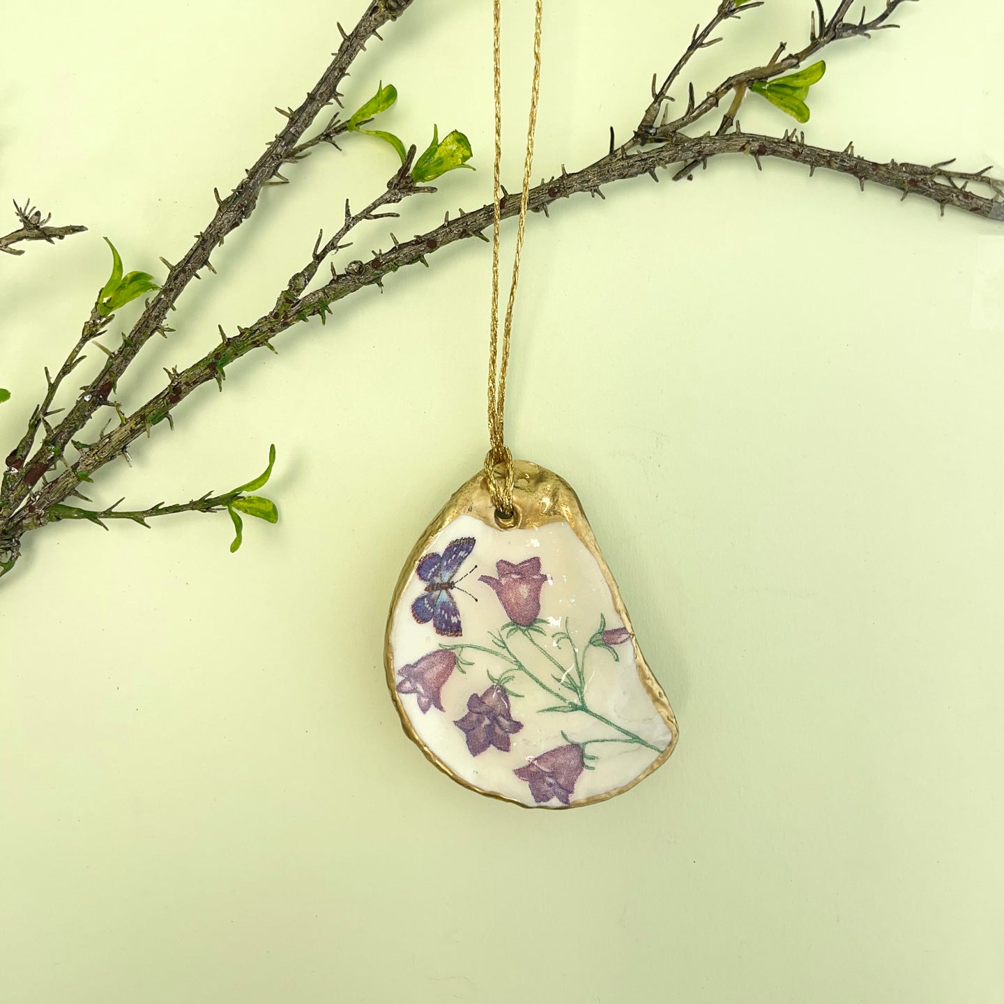 Oyster shell wall hanging - butterfly and flowers
