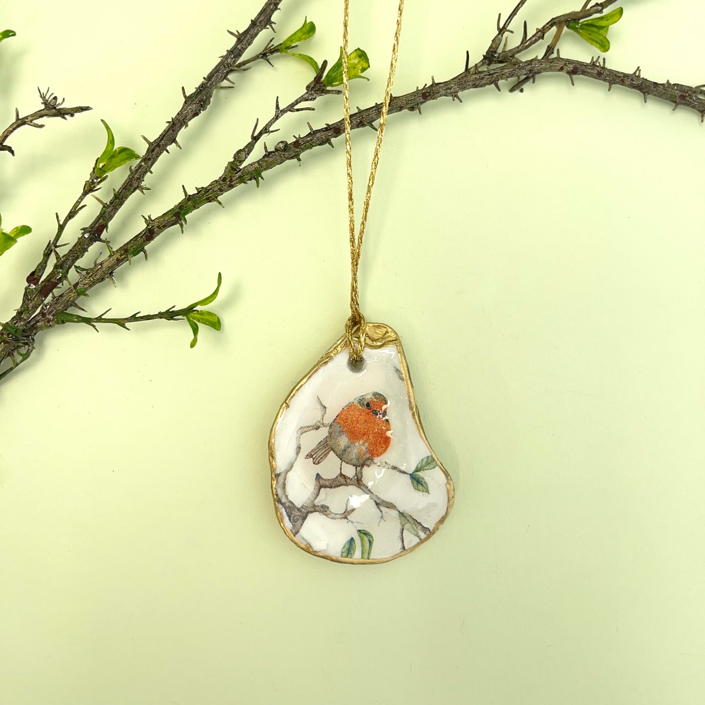 Oyster shell wall hanging - robin