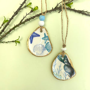 Oyster shell wall hanging - set of 2 - sea shells