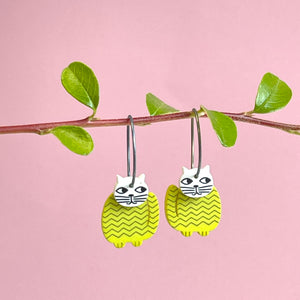 Scandi drop earrings - lime cat
