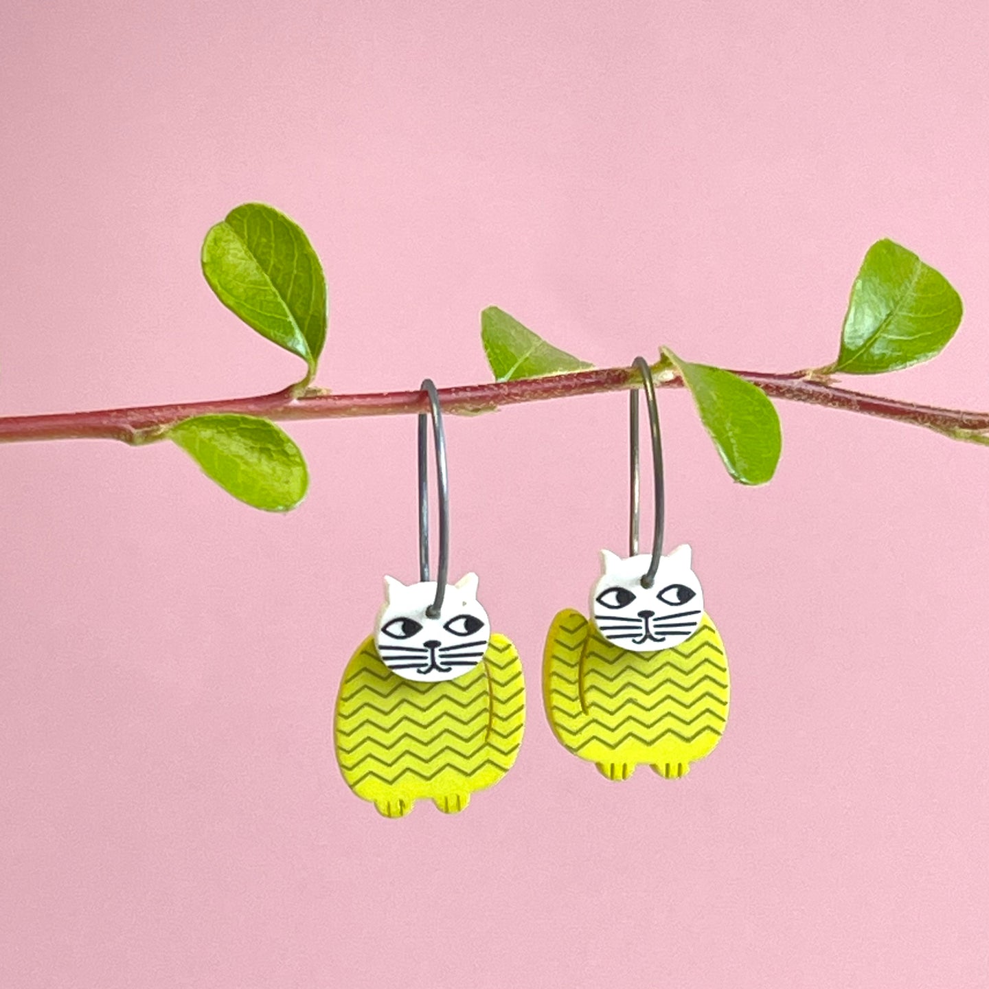 Scandi drop earrings - lime cat