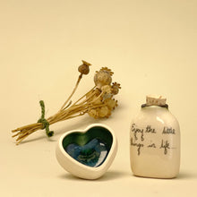 Load image into Gallery viewer, Ceramic quotation bottle and heart - little things
