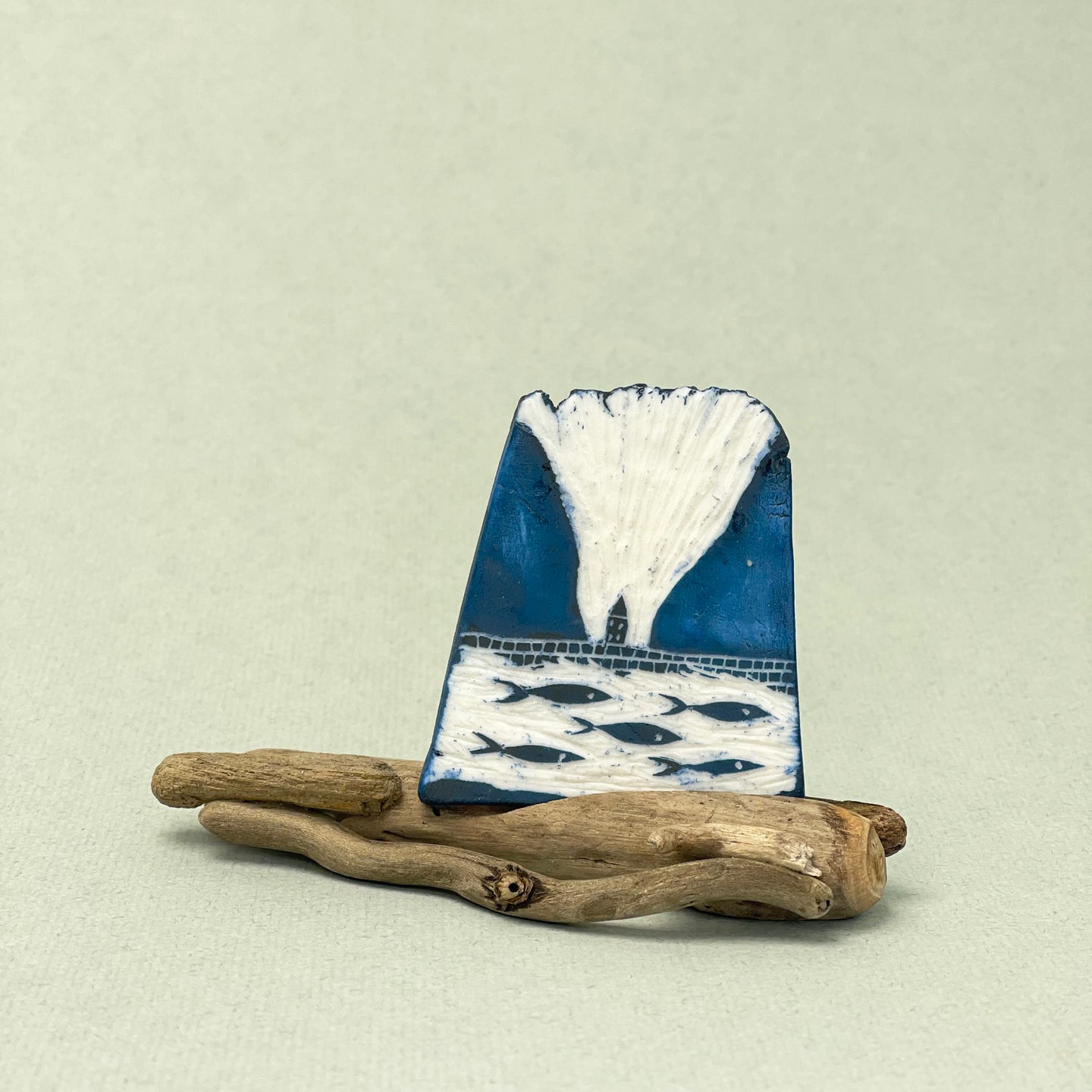 Porcelain Plaque - fjord, wall and fish