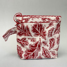 Load image into Gallery viewer, Large linen make up bag - burgundy oak leaves
