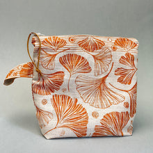 Load image into Gallery viewer, Large linen make up bag - orange ginkgo
