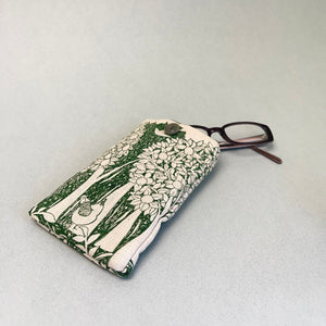 Linen glasses case - green trees