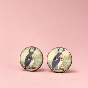 Porcelain button pair - puffin