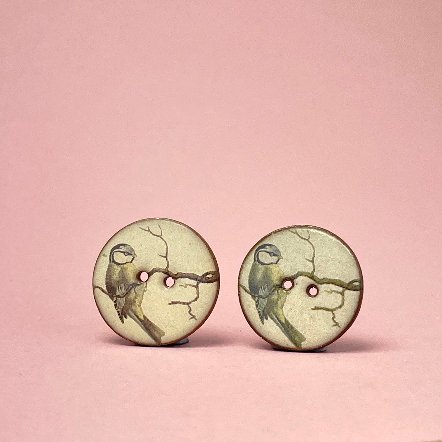 Porcelain button pair - blue tit