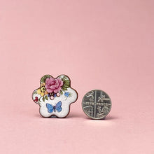 Load image into Gallery viewer, Porcelain button pair - rose/butterfly
