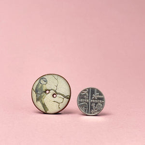 Porcelain button pair - blue tit