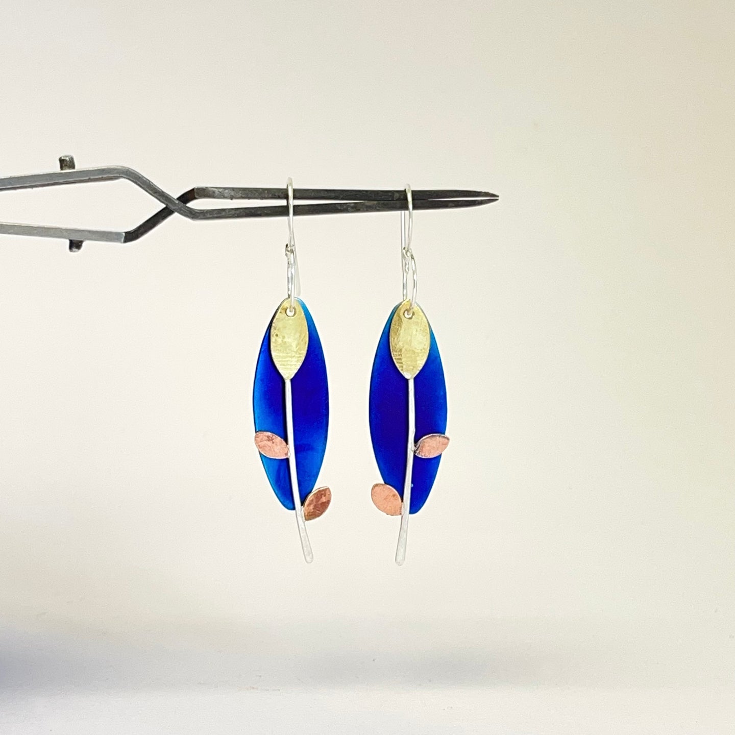 Titanium & Silver, brass and copper drop earrings d