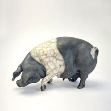 Load image into Gallery viewer, Large trotting saddleback ceramic pig - Raku
