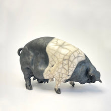 Load image into Gallery viewer, Large trotting saddleback ceramic pig - Raku
