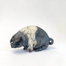 Load image into Gallery viewer, Small sitting saddleback ceramic pig - Raku
