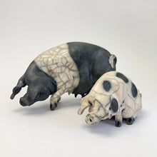 Load image into Gallery viewer, Large trotting saddleback ceramic pig - Raku
