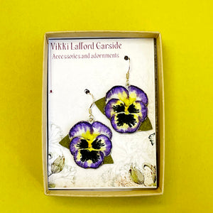 Pansy purple earrings.