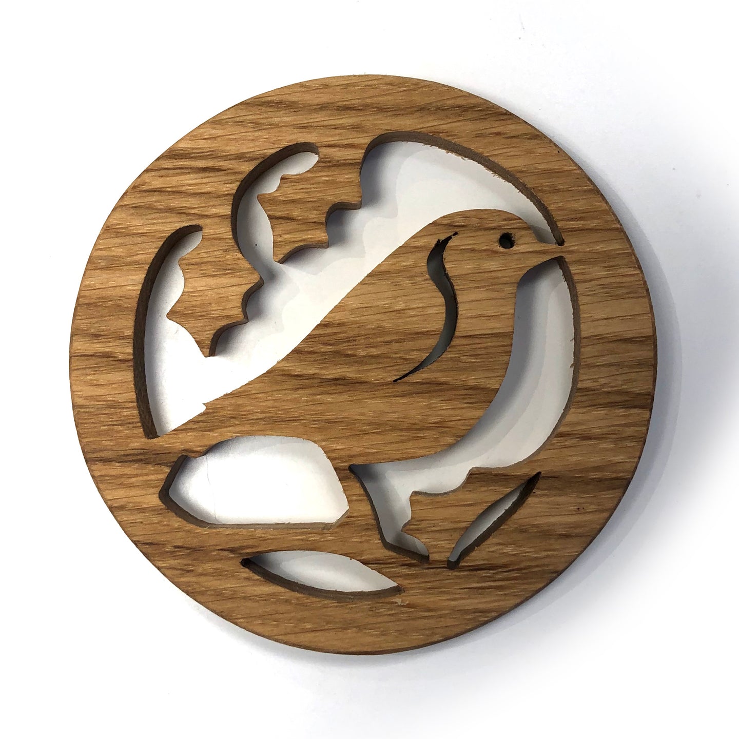 Oak fretwork coaster - robin