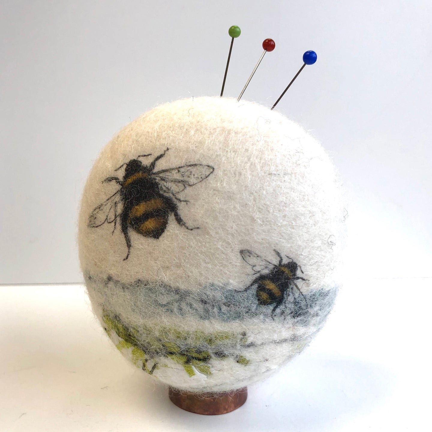 Felt pebble pin cushion - bees
