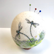 Load image into Gallery viewer, Felt pebble pin cushion - dragonfly

