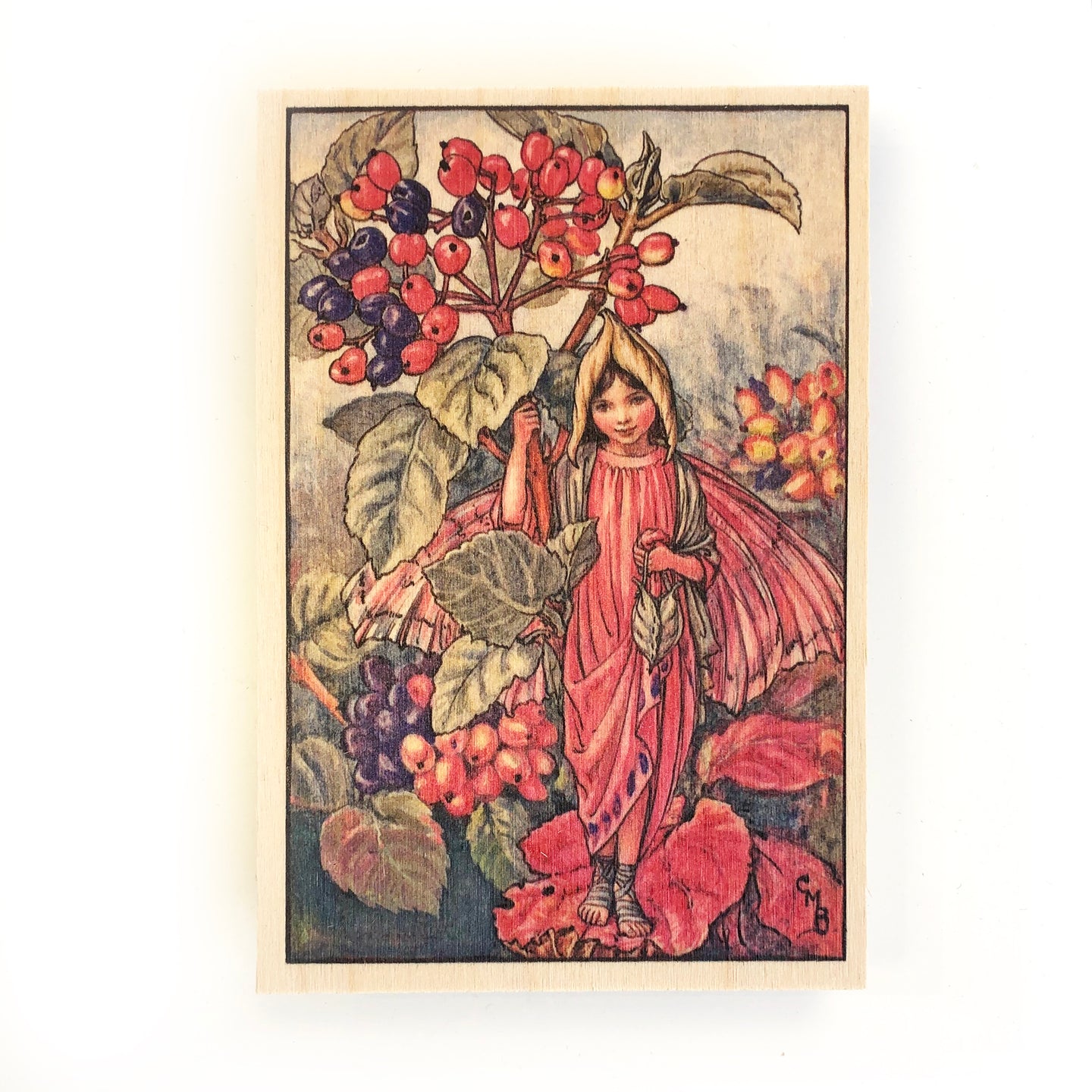 Wooden postcard - berry fairy