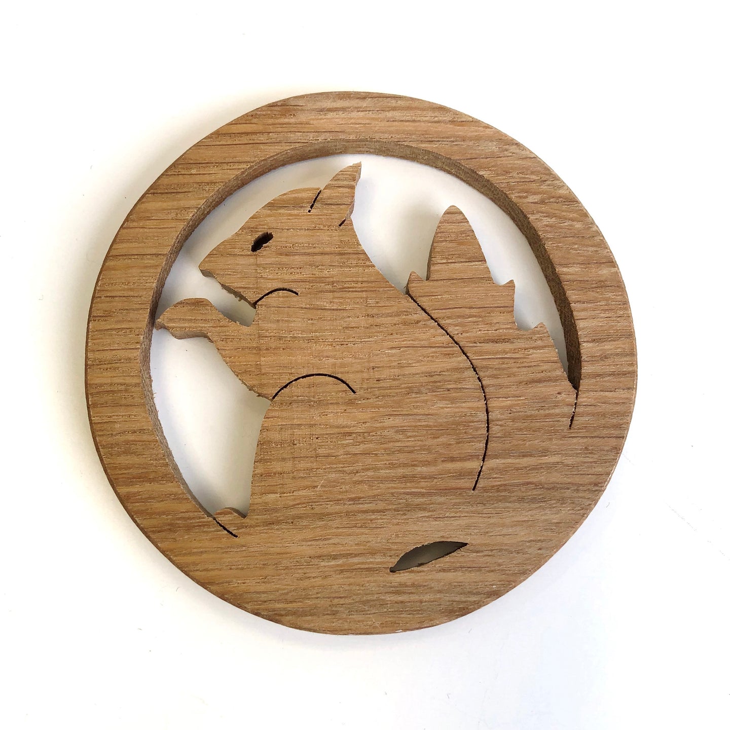 Oak fretwork coaster - squirrel