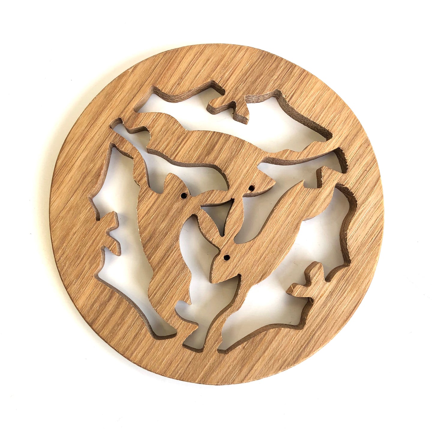 Oak fretwork coaster - hares