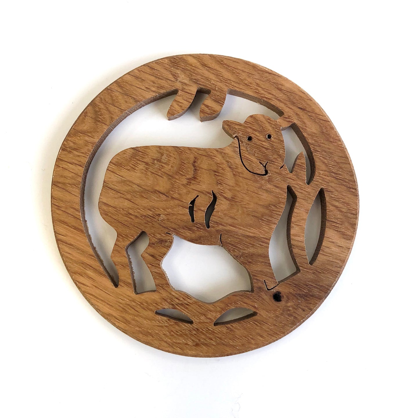 Oak fretwork coaster - sheep