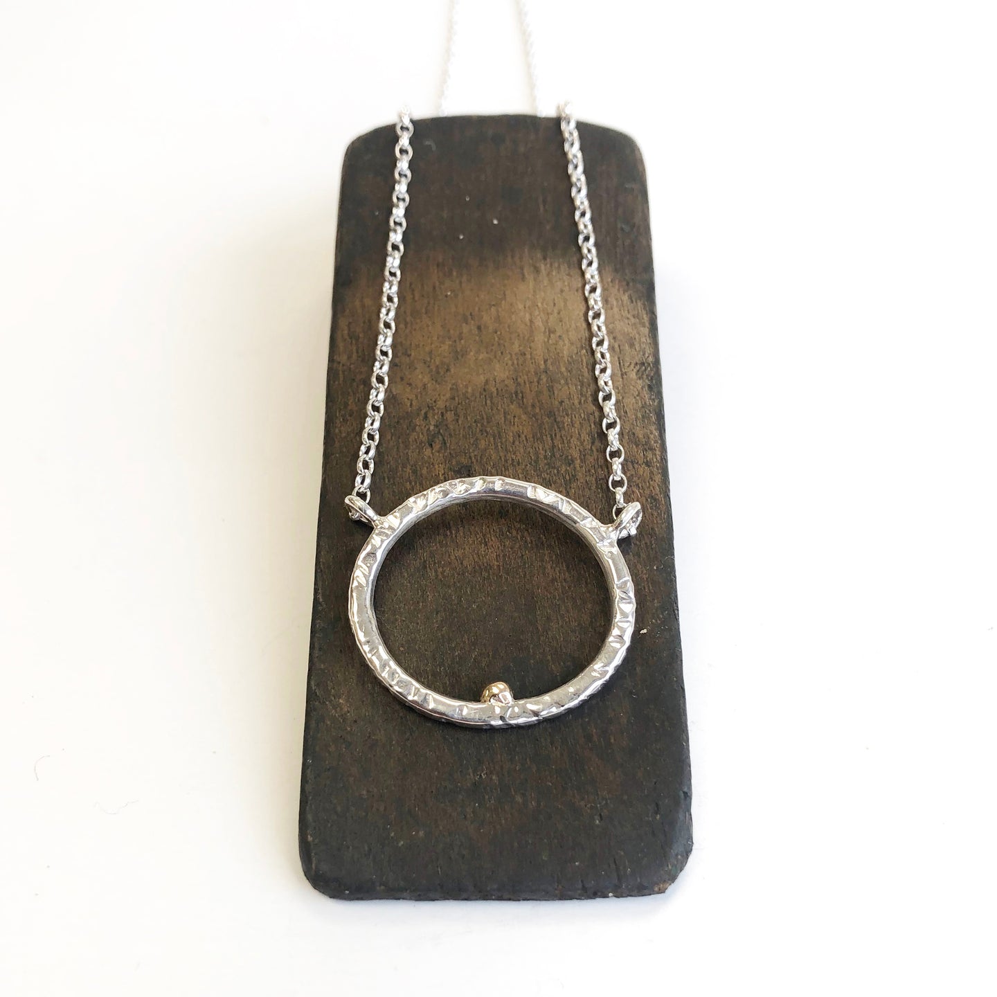 Silver ring pendant - gold dot detail