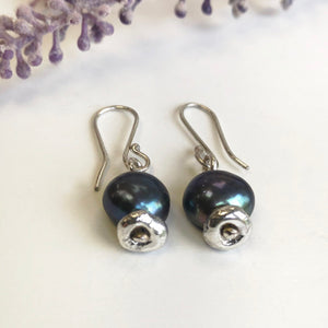 Pearl drop earrings - peacock