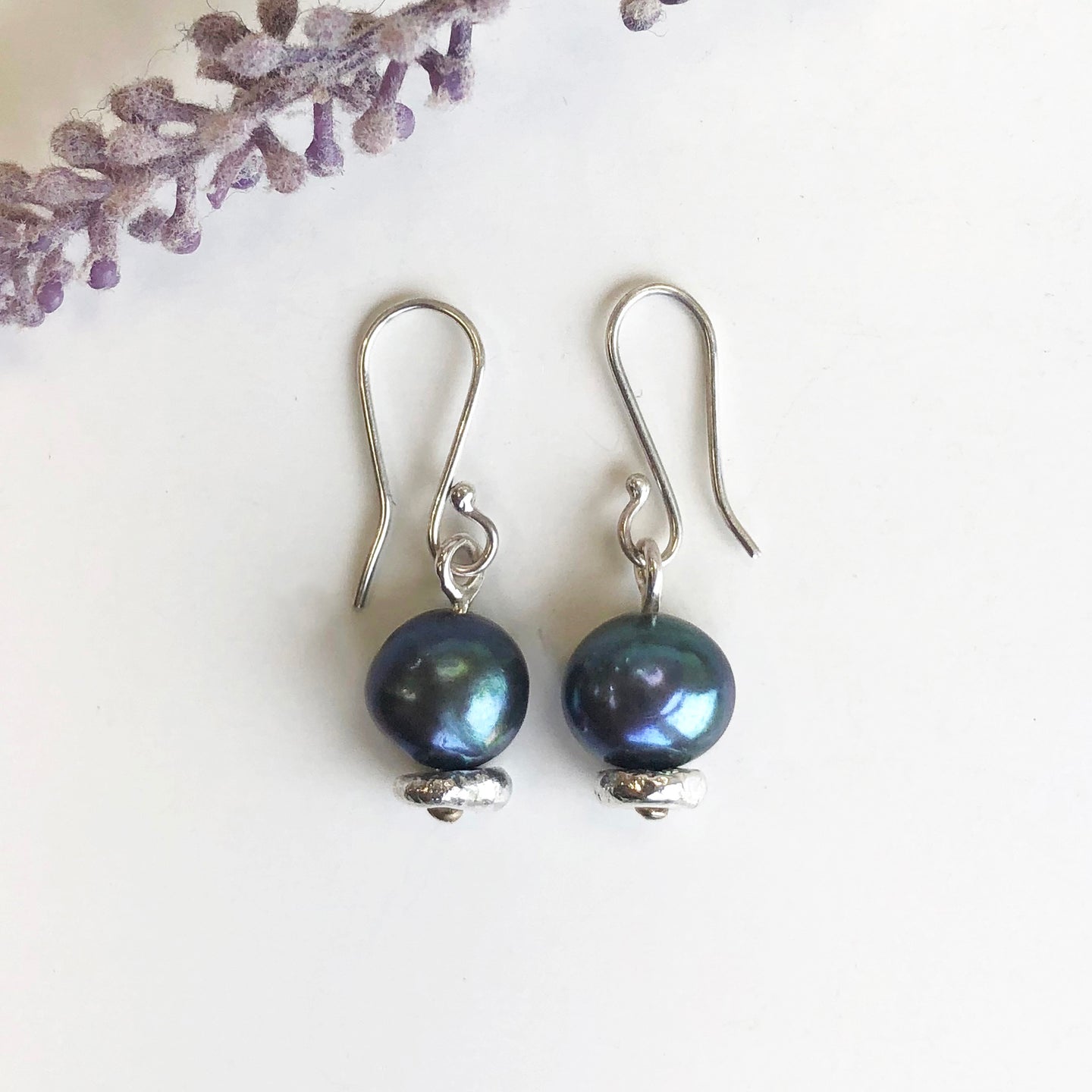 Pearl drop earrings - peacock