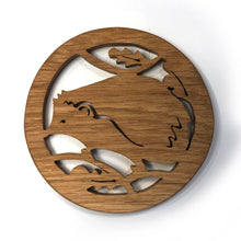 Load image into Gallery viewer, Oak fretwork coaster - hedgehog
