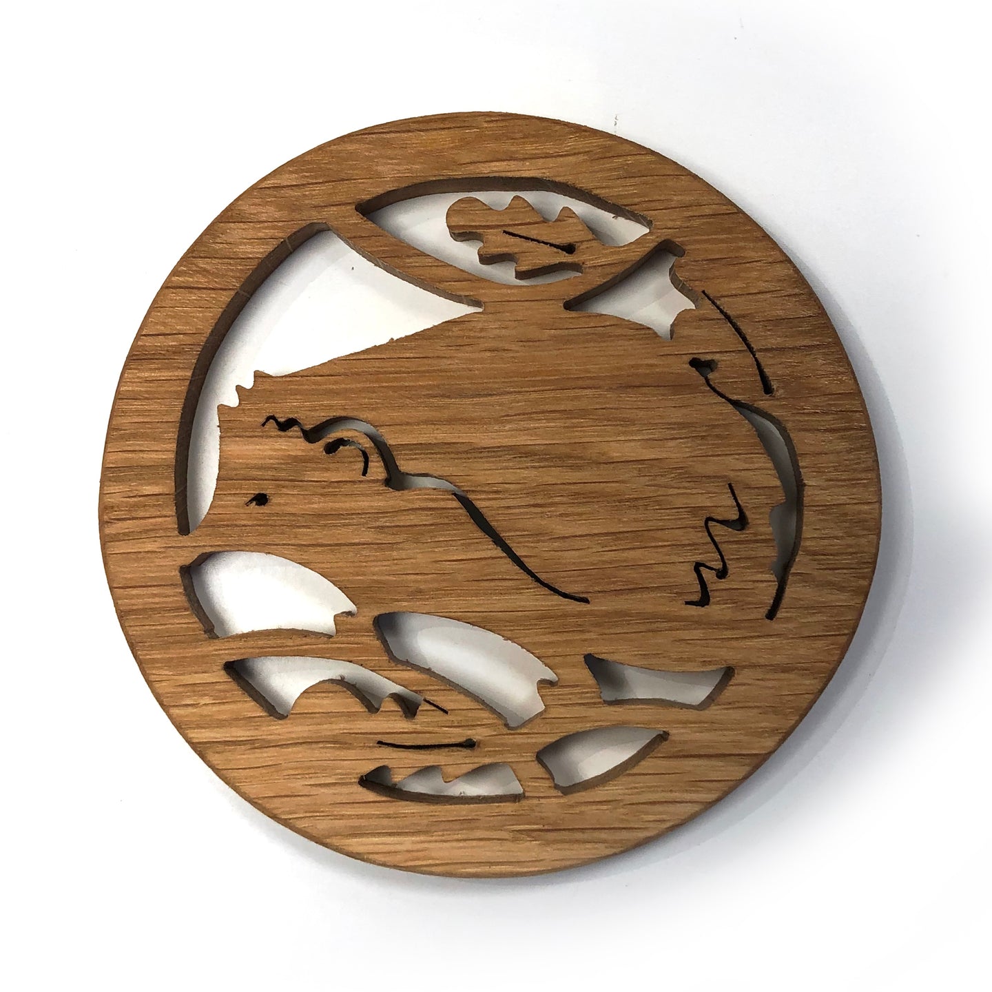 Oak fretwork coaster - hedgehog