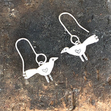 Load image into Gallery viewer, Silver blackbird drop earrings
