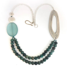 Load image into Gallery viewer, Turquoise, aqua frosted glass and antiqued metal necklace
