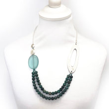 Load image into Gallery viewer, Turquoise, aqua frosted glass and antiqued metal necklace
