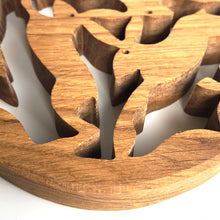 Load image into Gallery viewer, Oak pot stand - 3 hares
