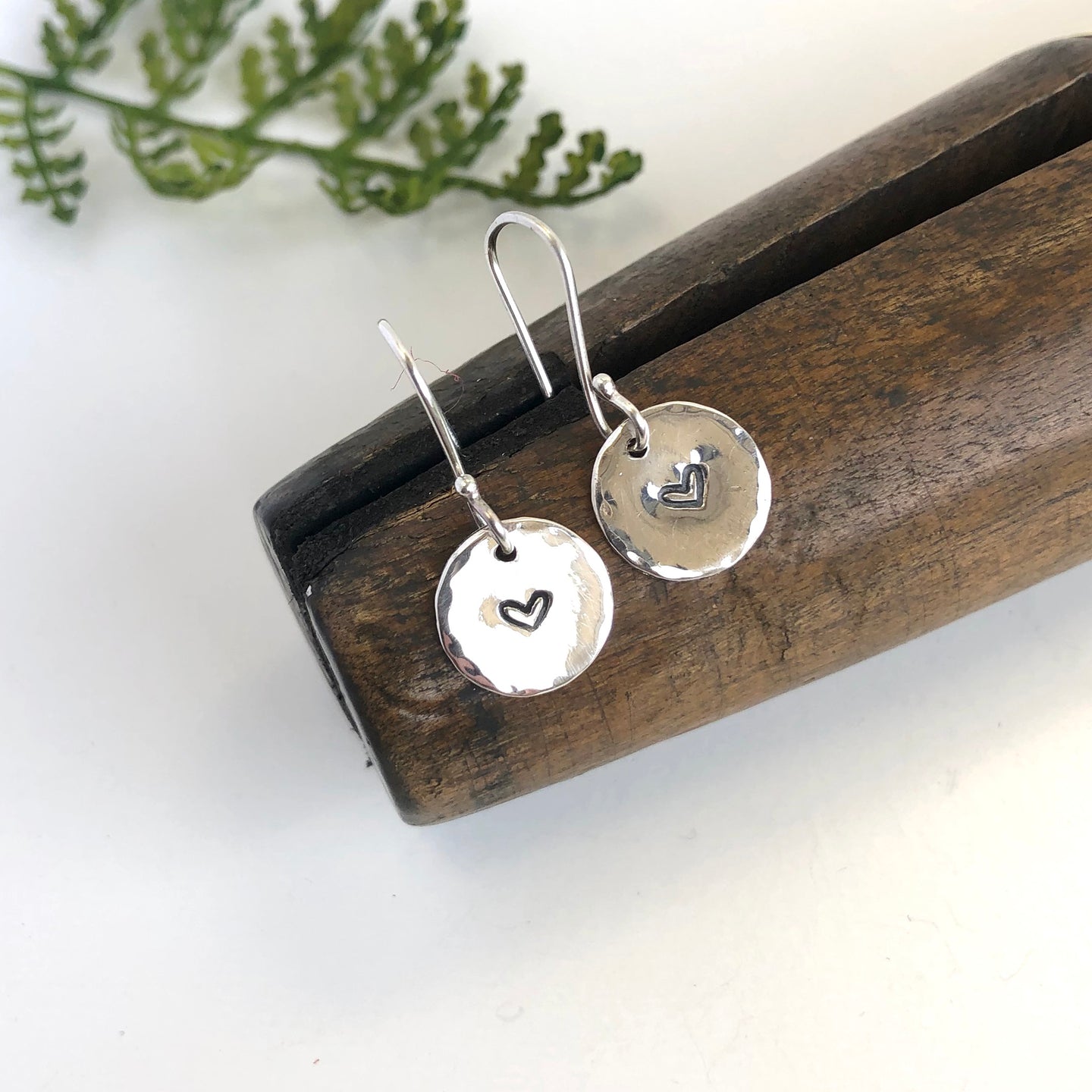 Silver drop earrings - heart
